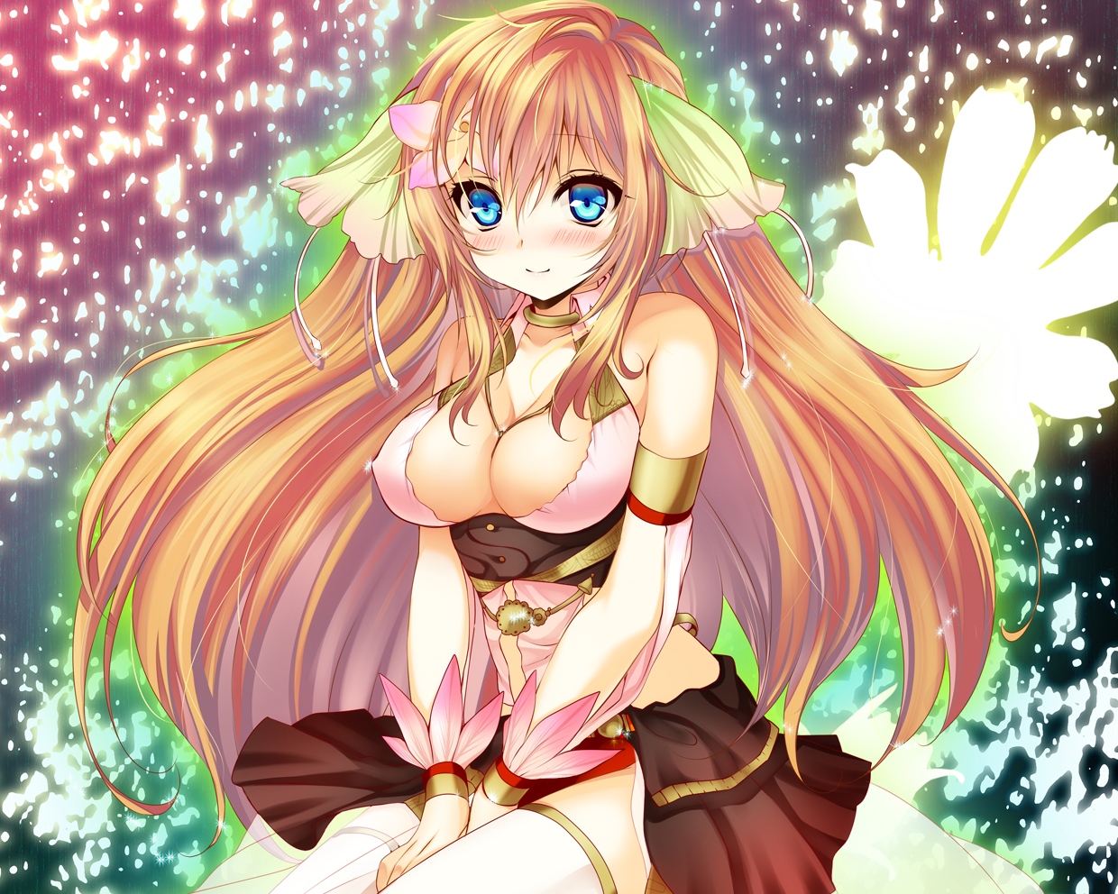 aqua_eyes, blush, breasts, ciel_nosurge, cleavage, ionasal, long_hair, ninoko