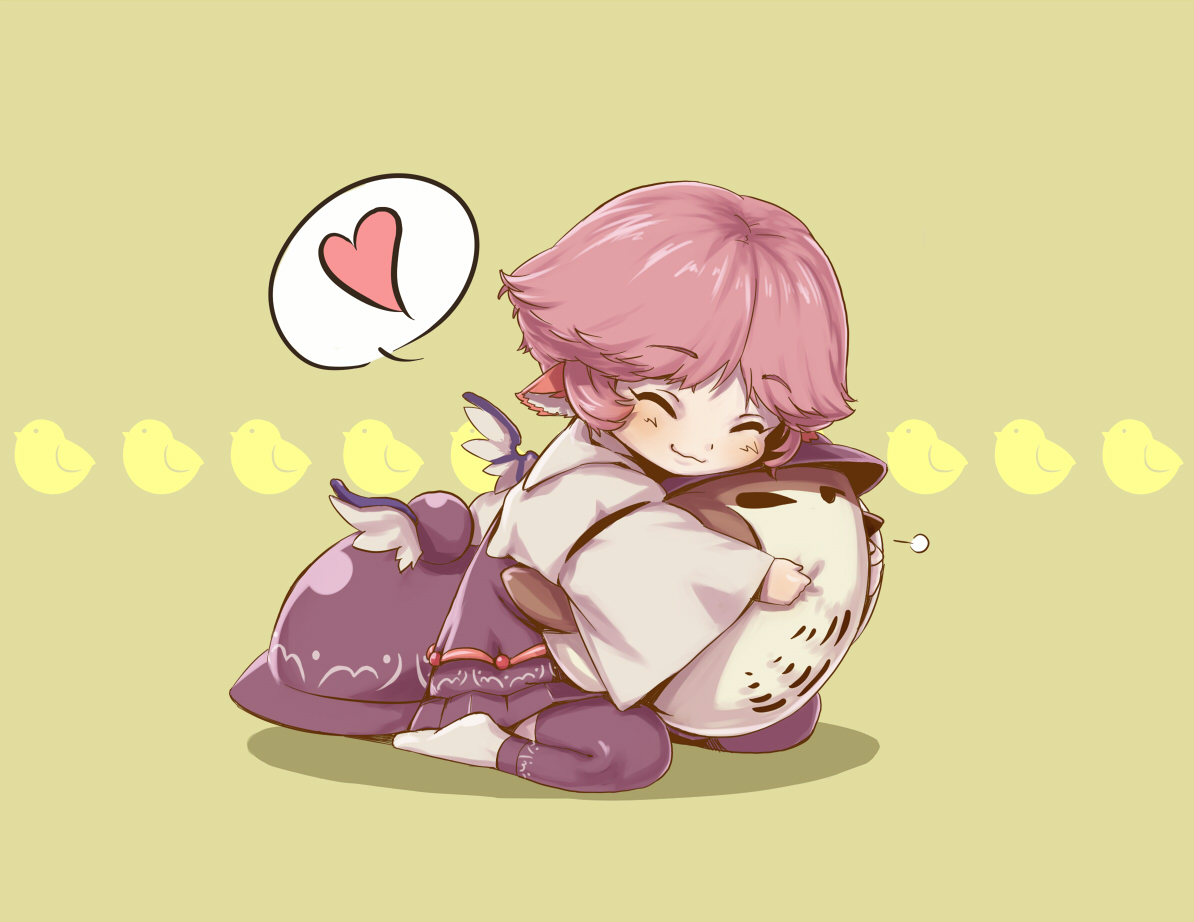 animal, animal_ears, bird, chibi, mystia_lorelei, pink_hair, shiba_itsuki, short_hair