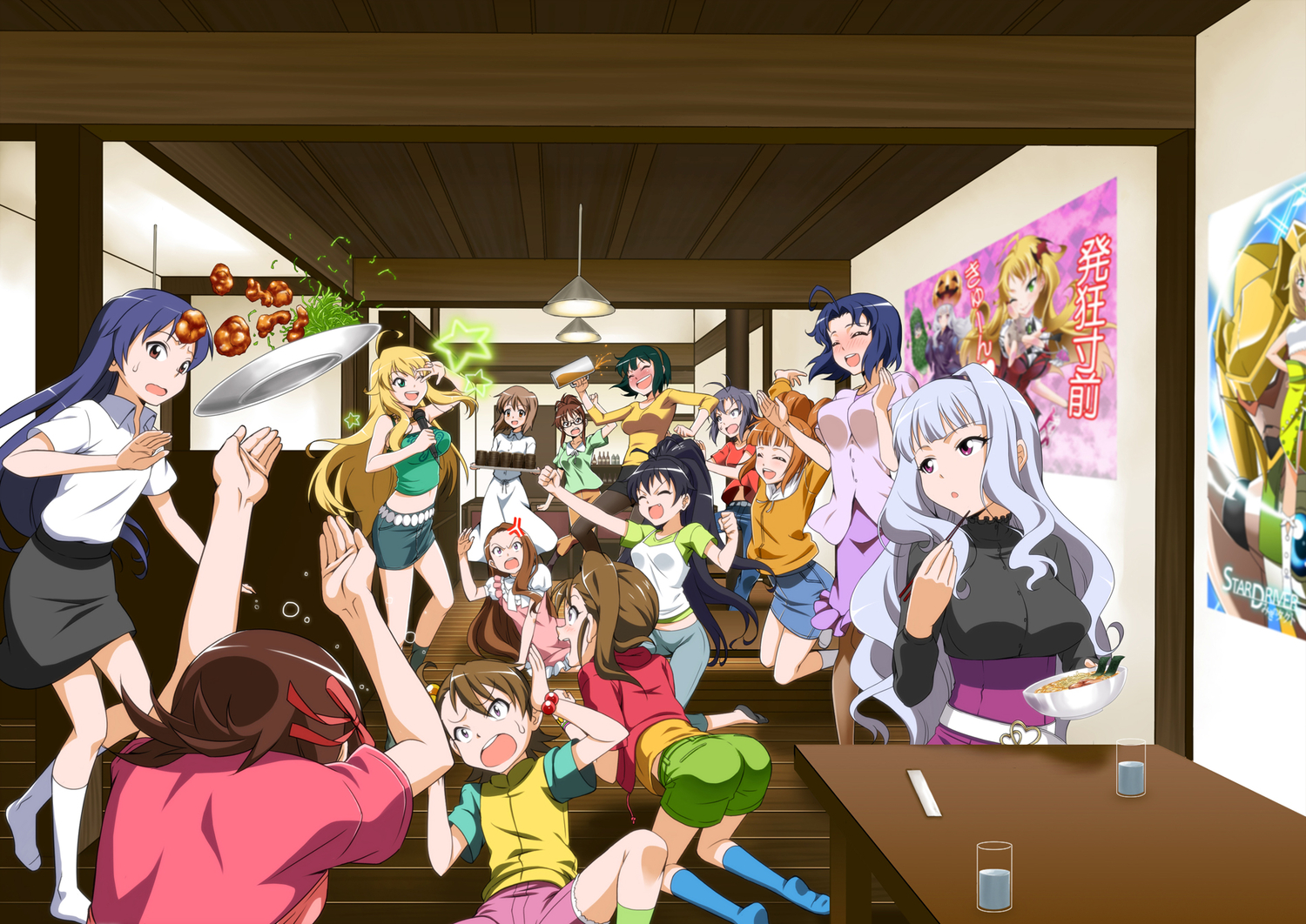akizuki_ritsuko, amami_haruka, drink, food, futami_ami, futami_mami, ganaha_hibiki, group