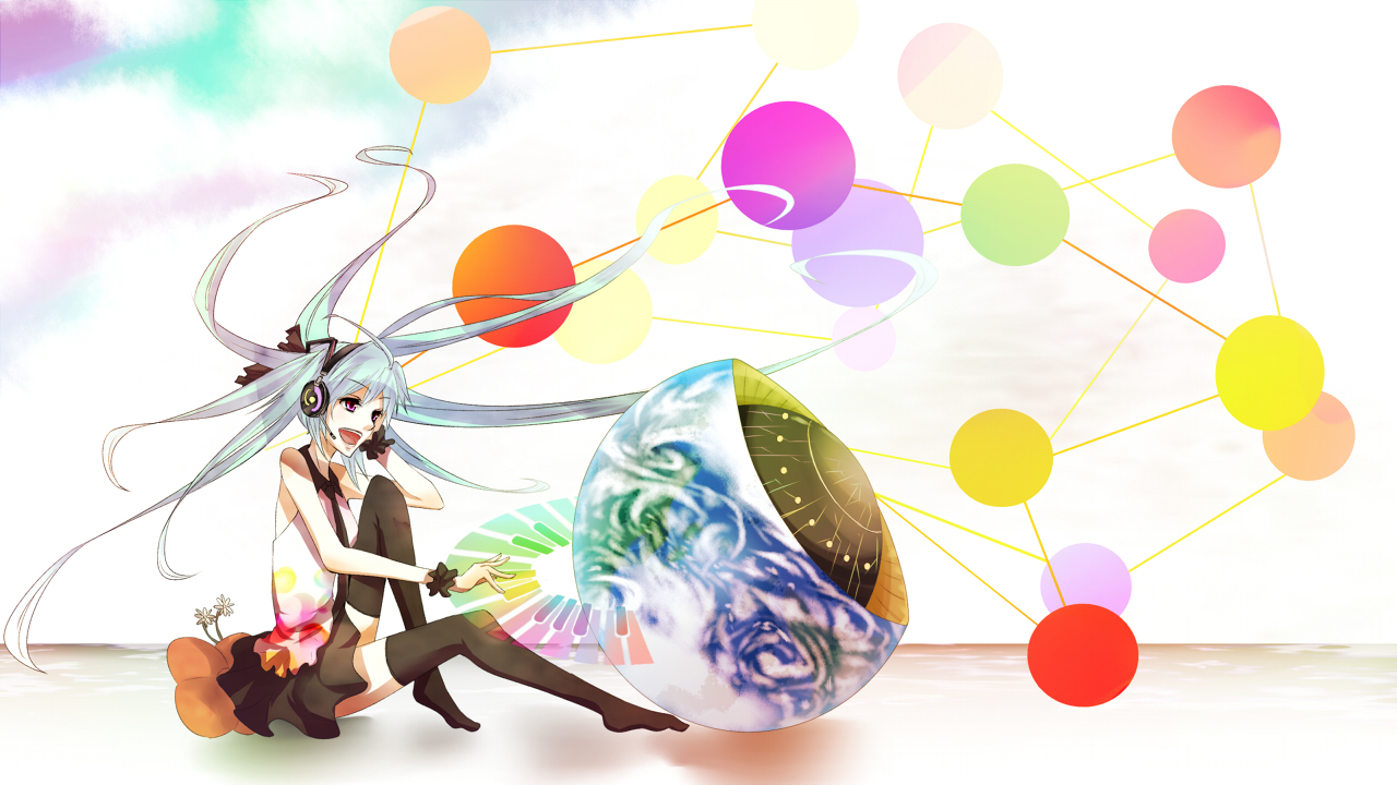 earth, hatsune_miku, planet, shiroi_neko, thighhighs, vocaloid