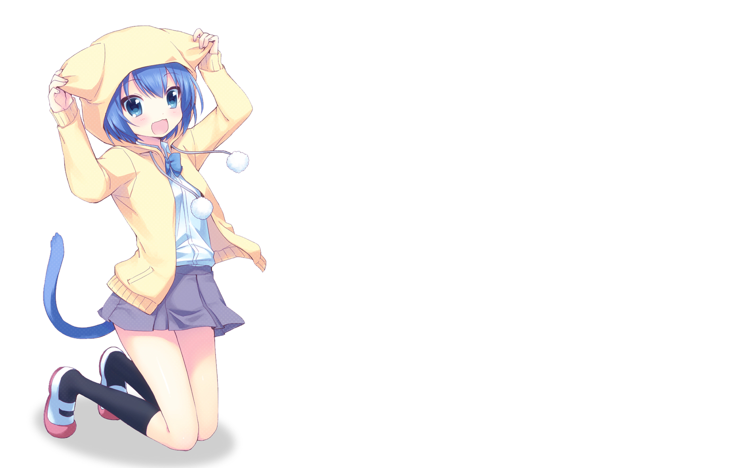 animal_ears, blue_eyes, blue_hair, catgirl, onka, original, short_hair, tail, usashiro_mani, white