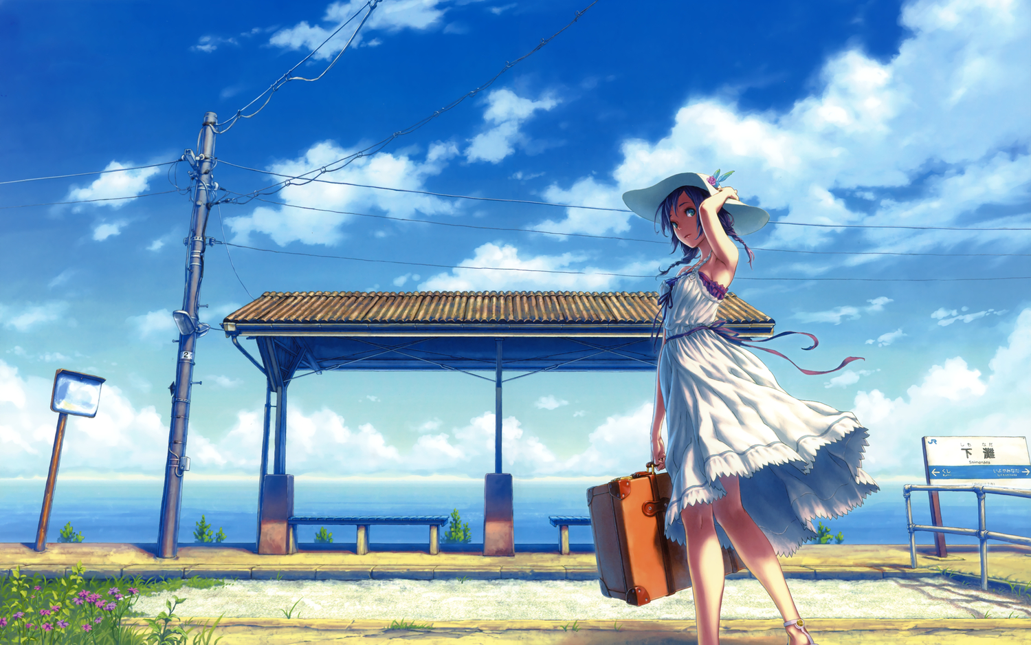 dress, hat, hisakata_souji, landscape, scenic, summer_dress, third-party_edit