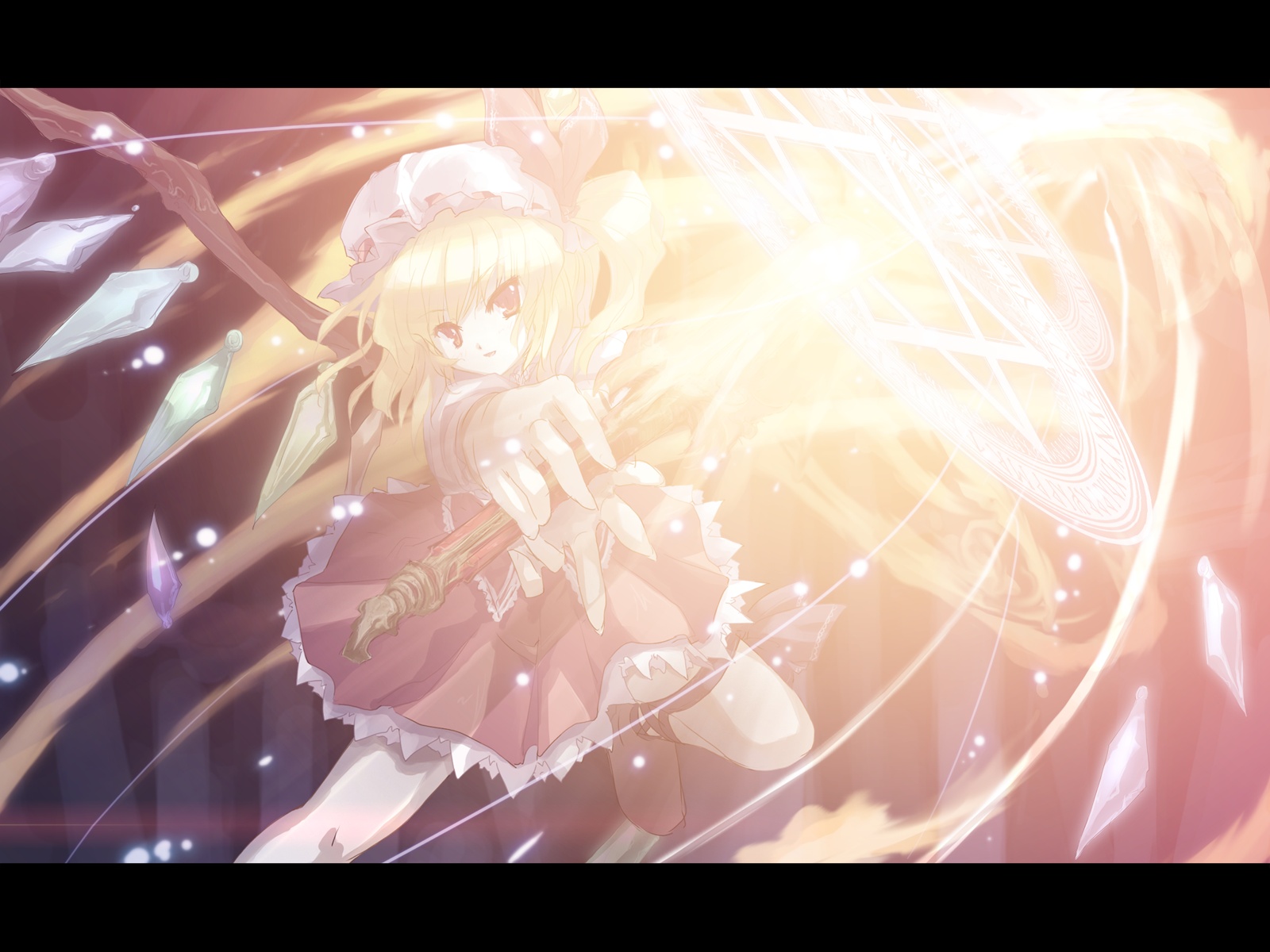 blonde_hair, flandre_scarlet, hat, magic, red_eyes, tokiame, touhou, vampire