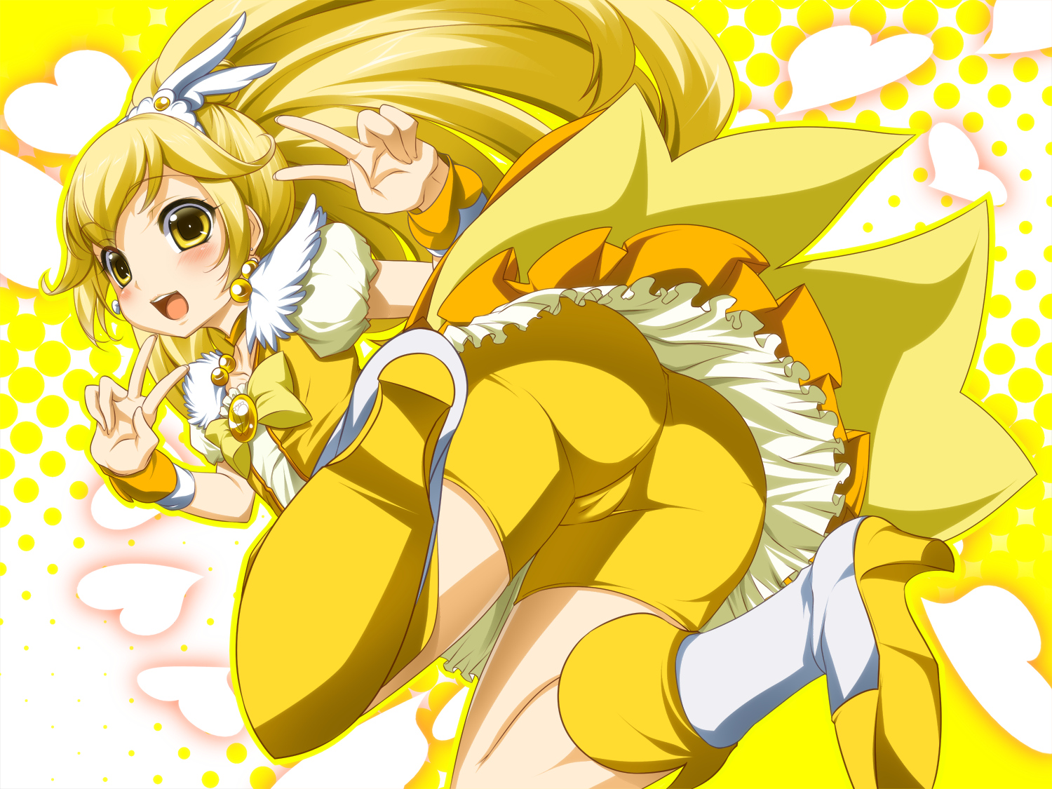 ass, blonde_hair, boots, dress, kise_yayoi, long_hair, mino106, precure
