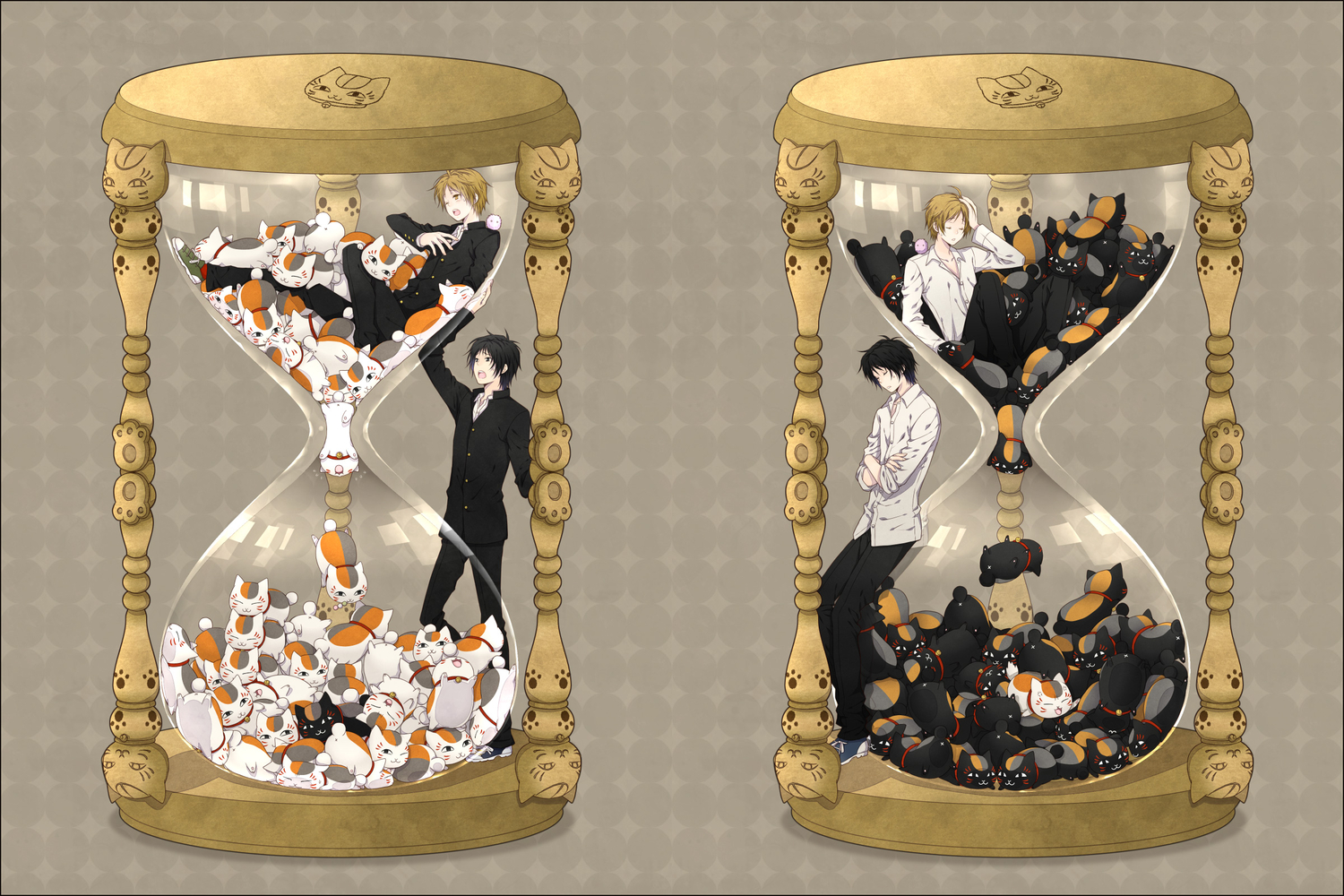 all_male, animal, cat, group, madara, male, natsume_takashi, natsume_yuujinchou, tanuma_kaname, yuuno_(yukioka)