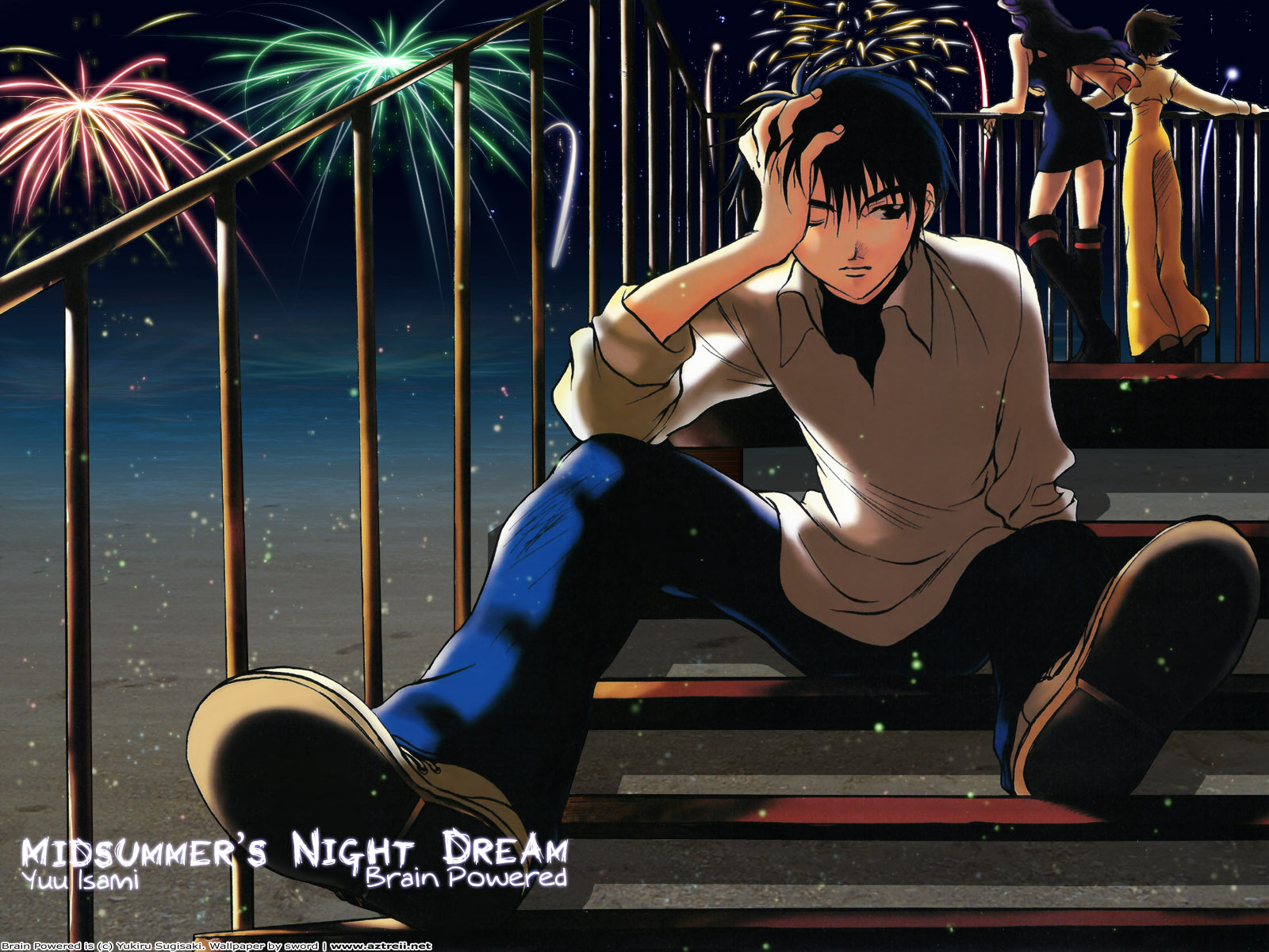 black_hair, brain_powerd, fireworks, isami_yuu, long_hair, purple_hair, short_hair, sugisaki_yukiru, thighhighs