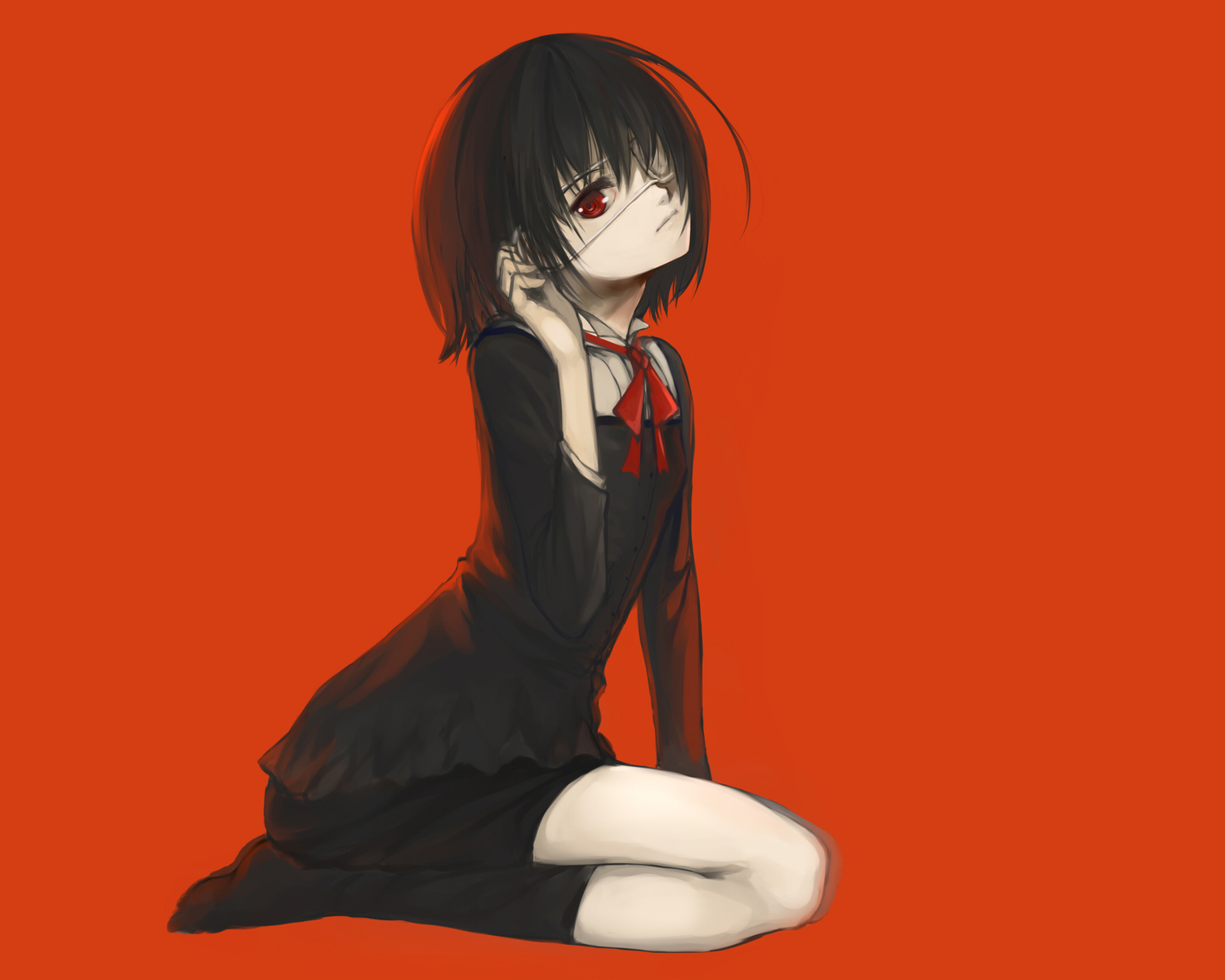 another, black_hair, eyepatch, m874, misaki_mei, red, school_uniform, short_hair
