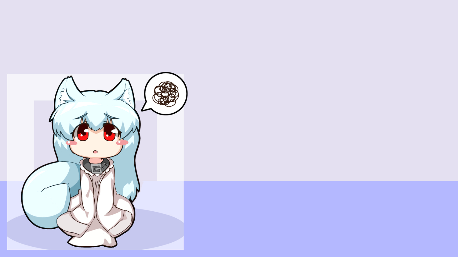 animal_ears, blush, chibi, collar, foxgirl, kisumi, mesou-san, red_eyes, tail, third-party_edit, white_hair
