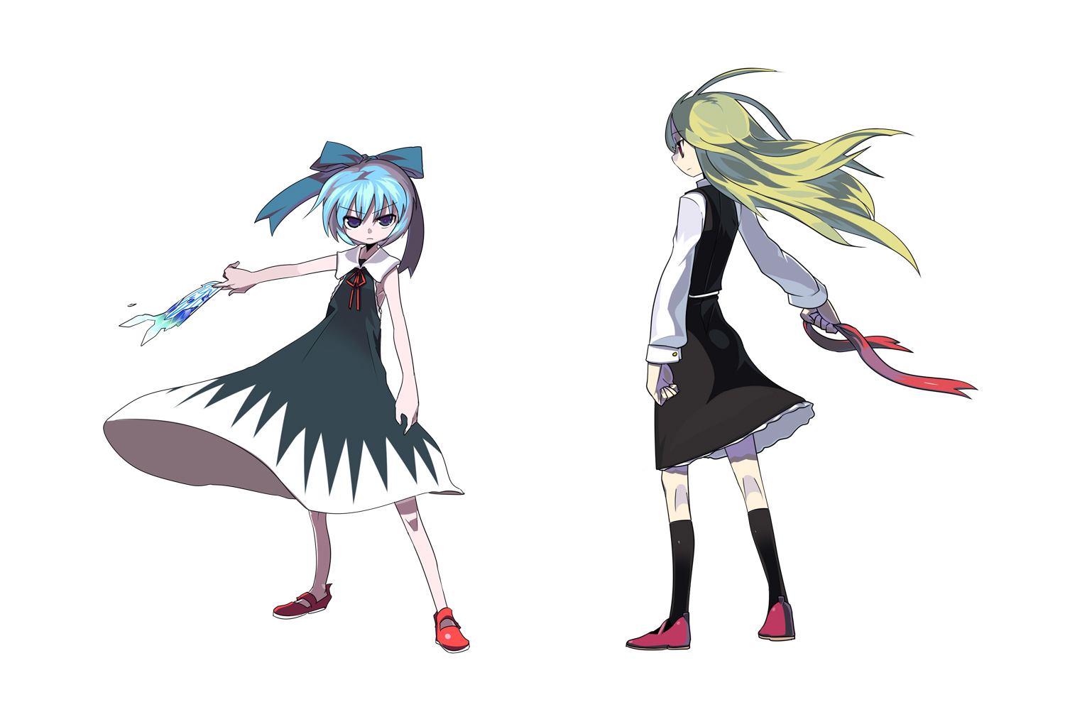 2girls, blonde_hair, blue_eyes, blue_hair, bow, chiba_tsuru, cirno, long_hair