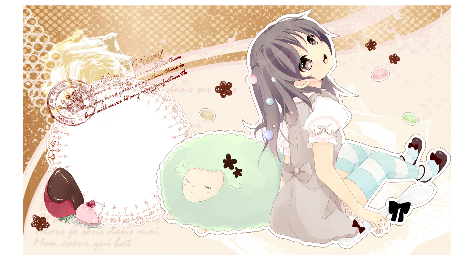 black_eyes, dress, food, fruit, gray_hair, sakuragi_yuzuki, short_hair, strawberry