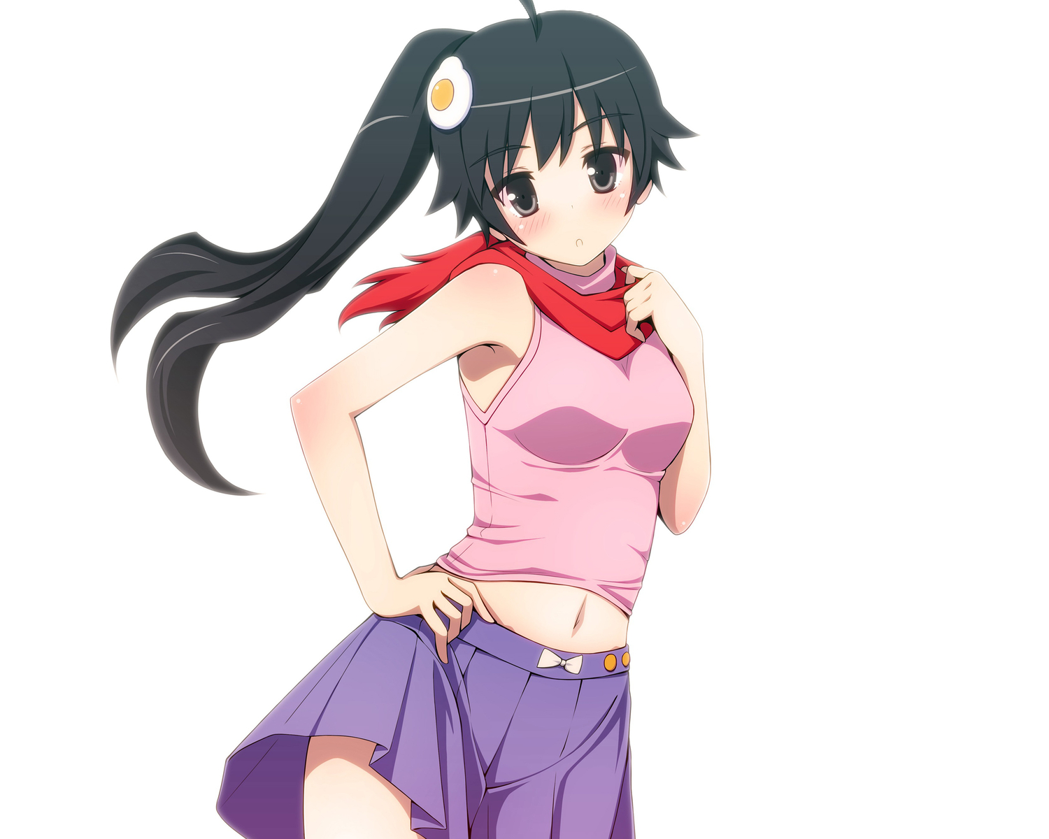 araragi_karen, bakemonogatari, black_hair, ichiroku, monogatari_(series), nisemonogatari, skirt, white