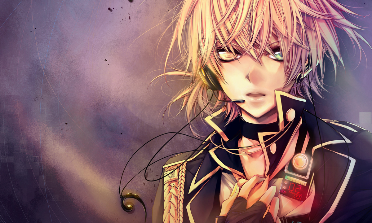 all_male, bicolored_eyes, blonde_hair, gloves, headphones, kagamine_len, ln, male, necklace, uniform, vocaloid