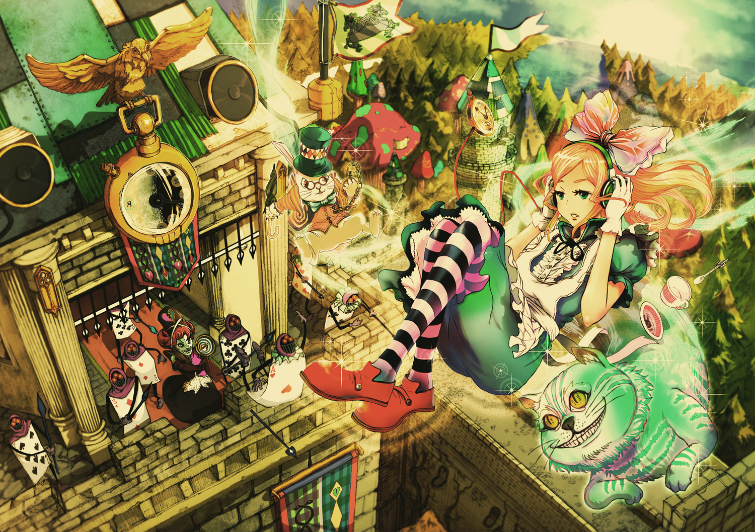 alice_in_wonderland, chesire_cat, queen_of_hearts, white_rabbit, wyx2