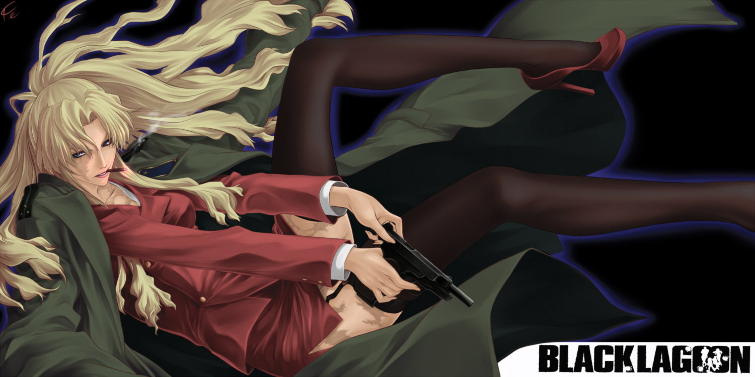 balalaika, black_lagoon, blonde_hair, blue_eyes, cigarette, gun, long_hair, skirt
