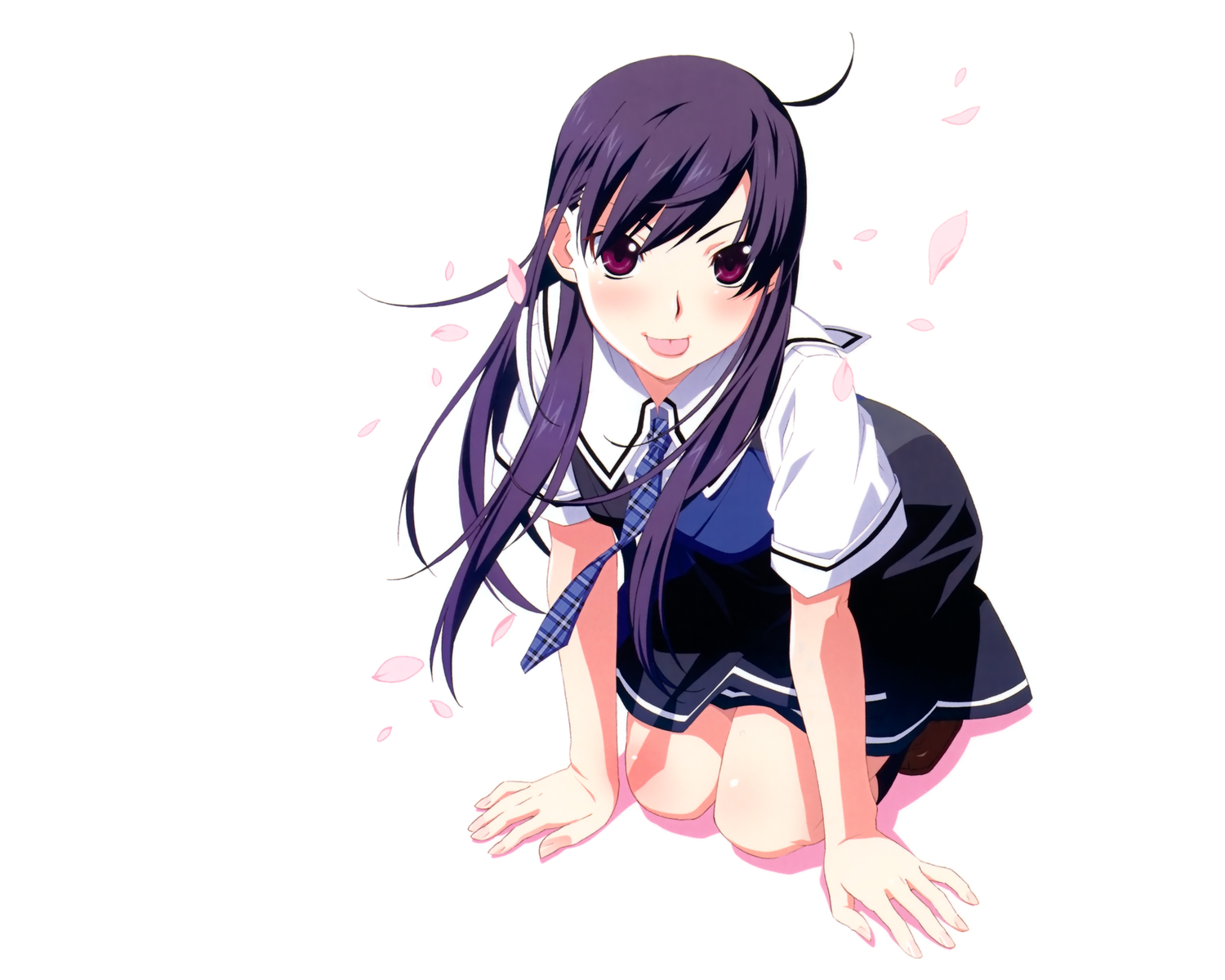 grisaia_no_kajitsu, grisaia_no_meikyu, long_hair, petals, sakaki_yumiko, school_uniform, tie, watanabe_akio