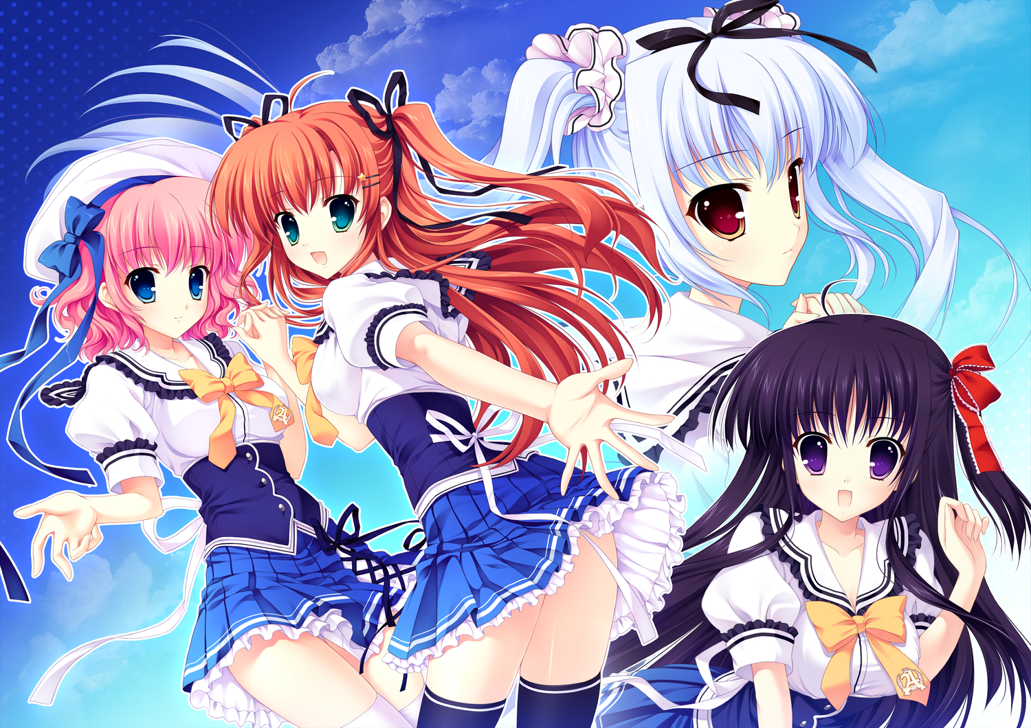 himezono_risa, kusunoki_kukune, mitha, nanawind, school_uniform, takasaki_honoka, thighhighs, yuyukana