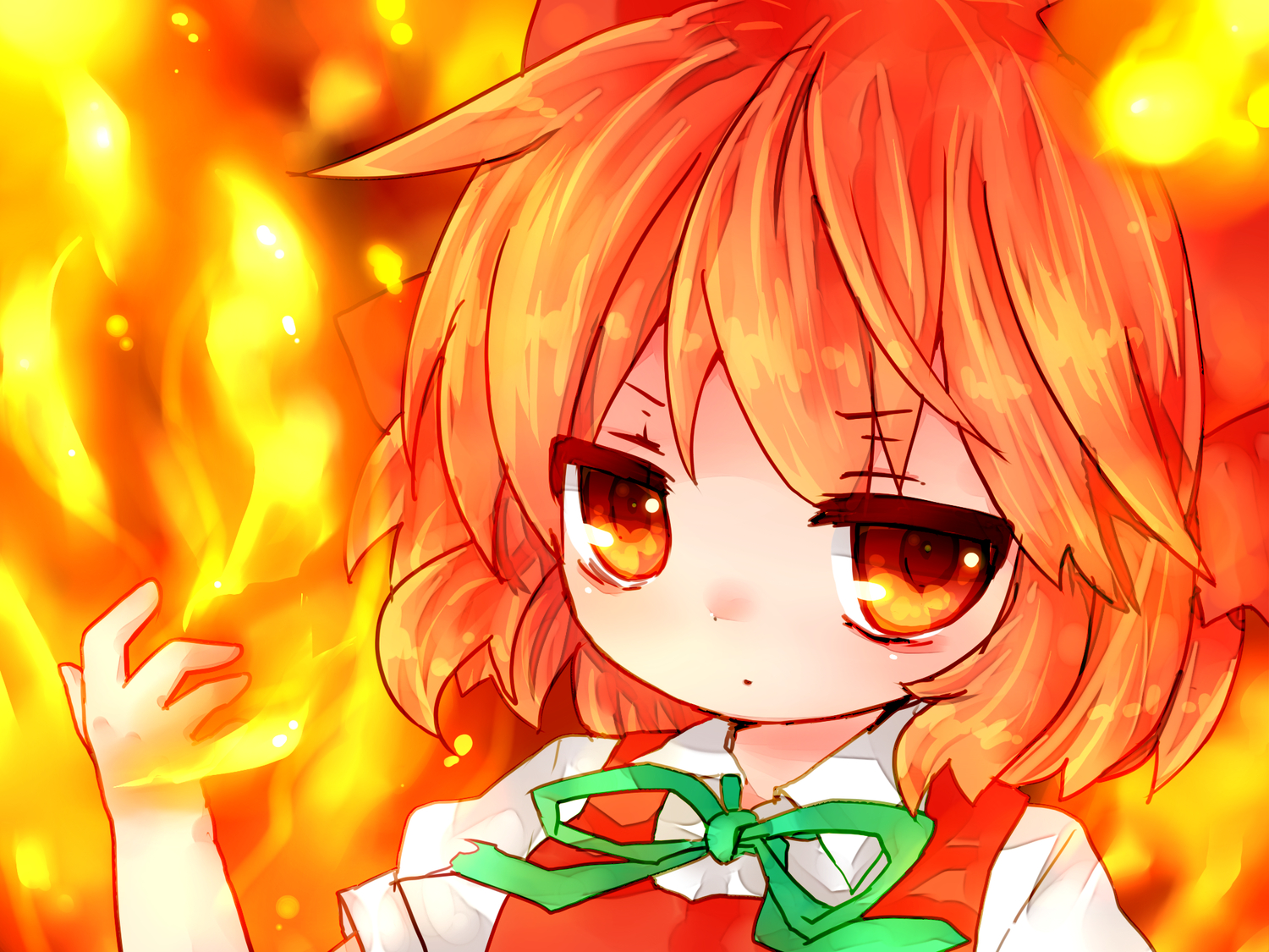 achi_cirno, red_eyes, red_hair, sad_fuka, short_hair, touhou