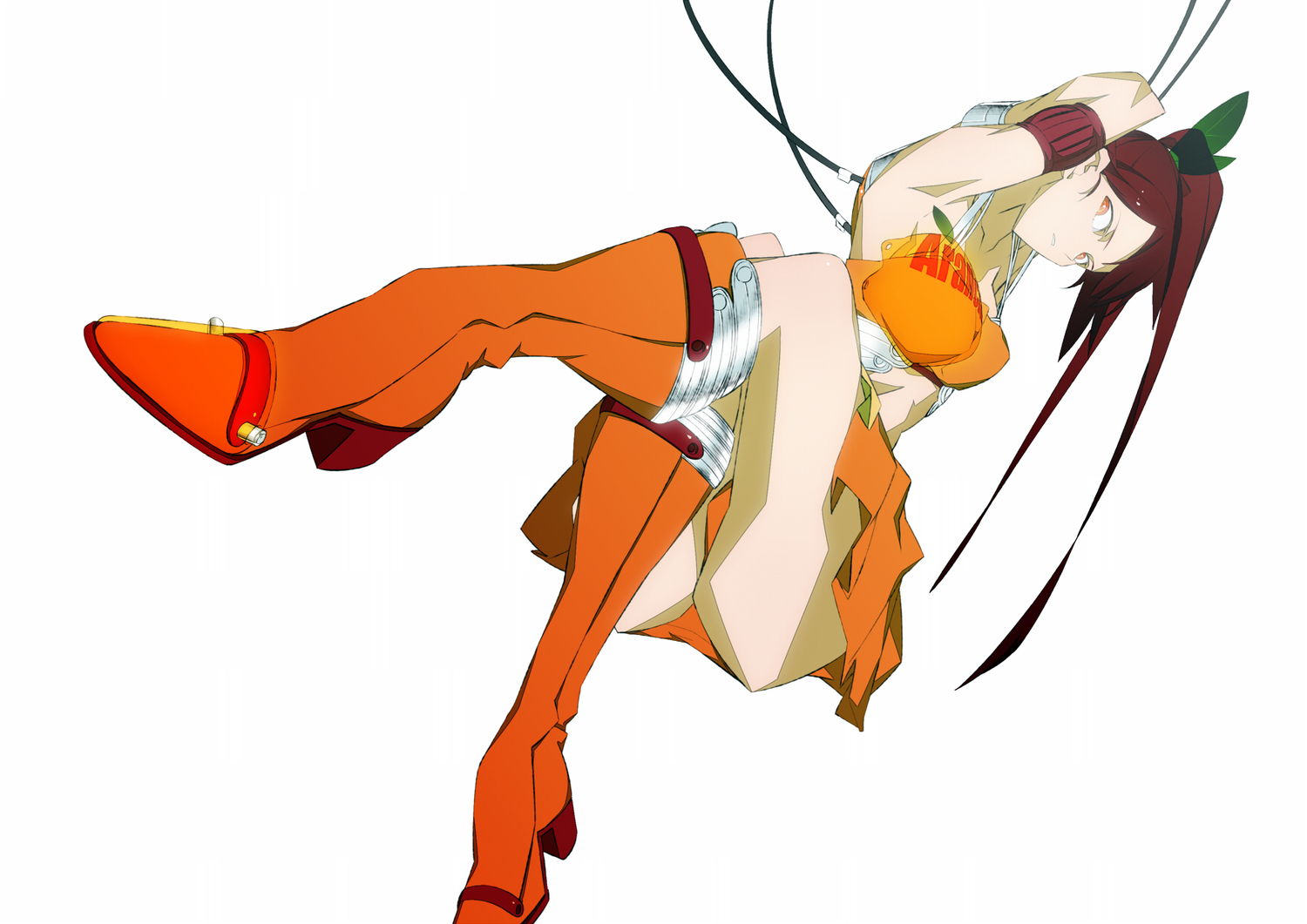arancia, boots, brown_hair, bthx, skirt, tagme, upskirt, white