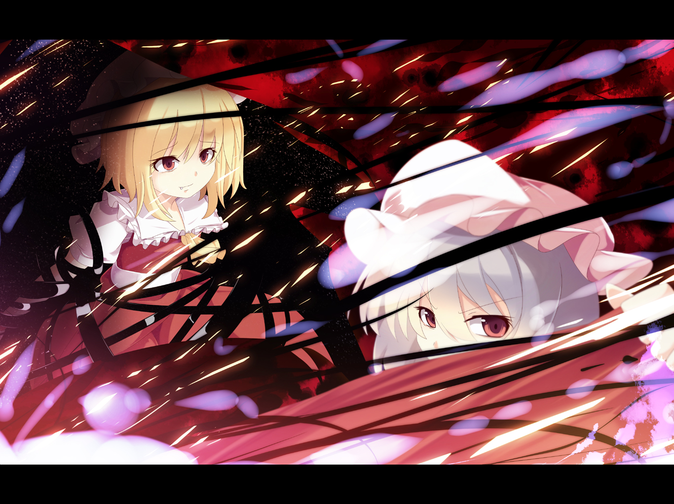 bow, flandre_scarlet, hat, meracle, red_eyes, remilia_scarlet, touhou, vampire