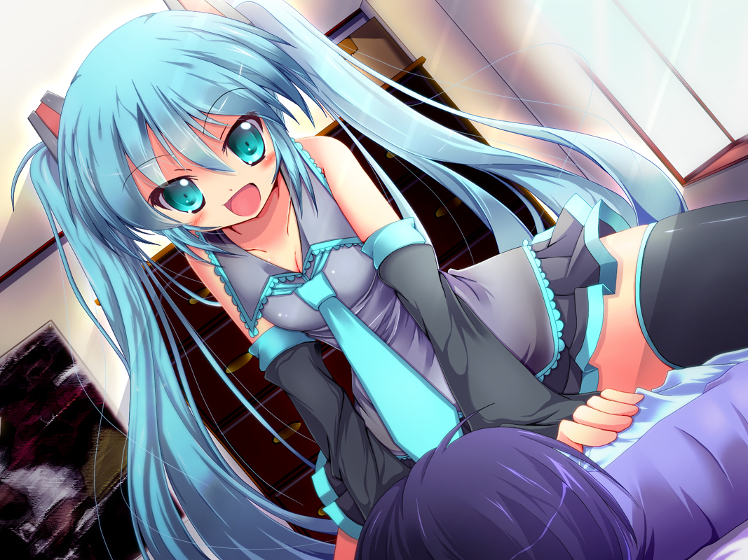aqua_eyes, aqua_hair, hatsune_miku, long_hair, rankiryuu, thighhighs, tie, twintails