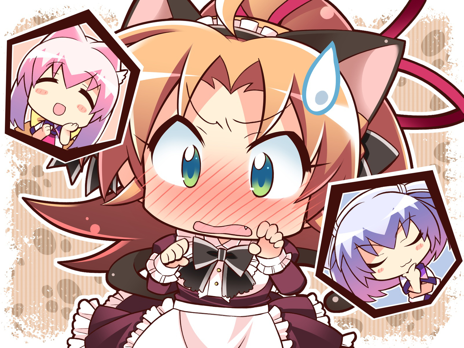 77, animal_ears, brown_hair, catgirl, chibi, game_cg, green_eyes, hoshiba_sora