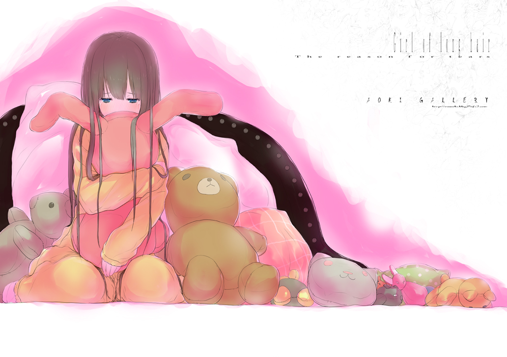aoki_shin, bunny, long_hair, original, pajamas, tears