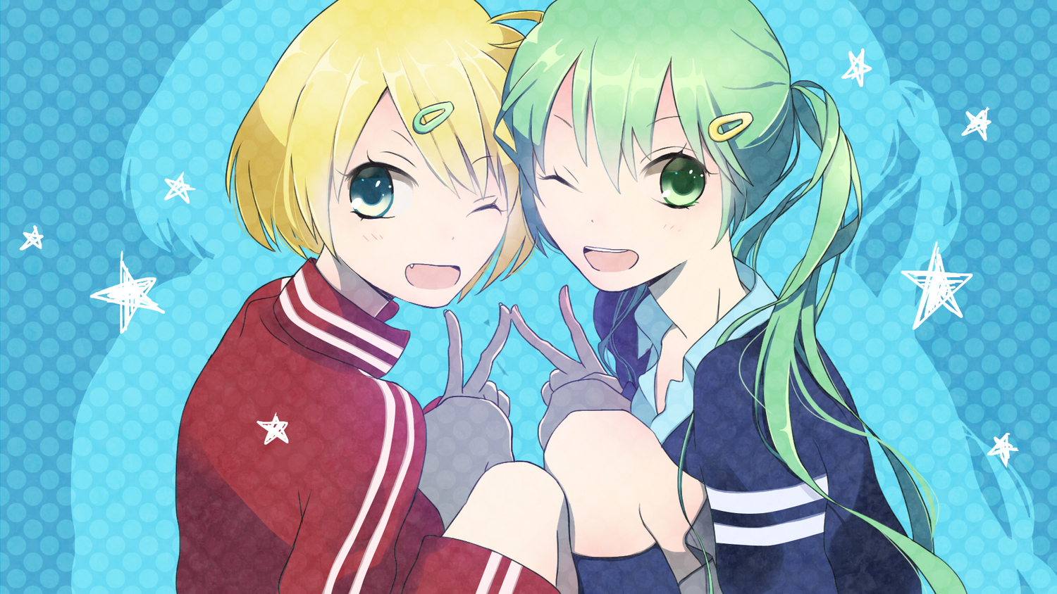 6_(roku), hatsune_miku, kagamine_rin, stars, vocaloid, wink
