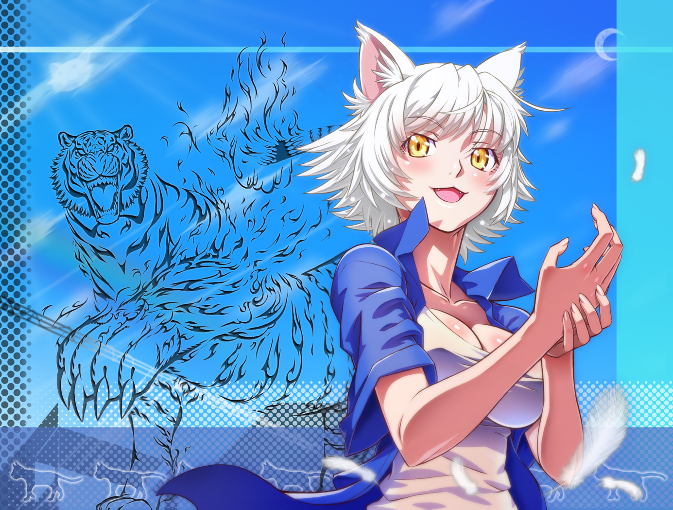 animal, animal_ears, catgirl, dondongarara, fang, hanekawa_tsubasa, monogatari_(series), nekomonogatari