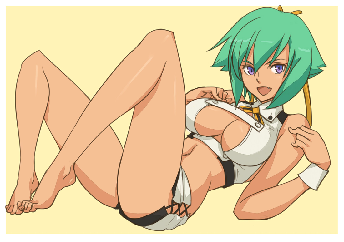 aquarion_evol, barefoot, breasts, cleavage, green_hair, gus_(clarkii), zessica_wong