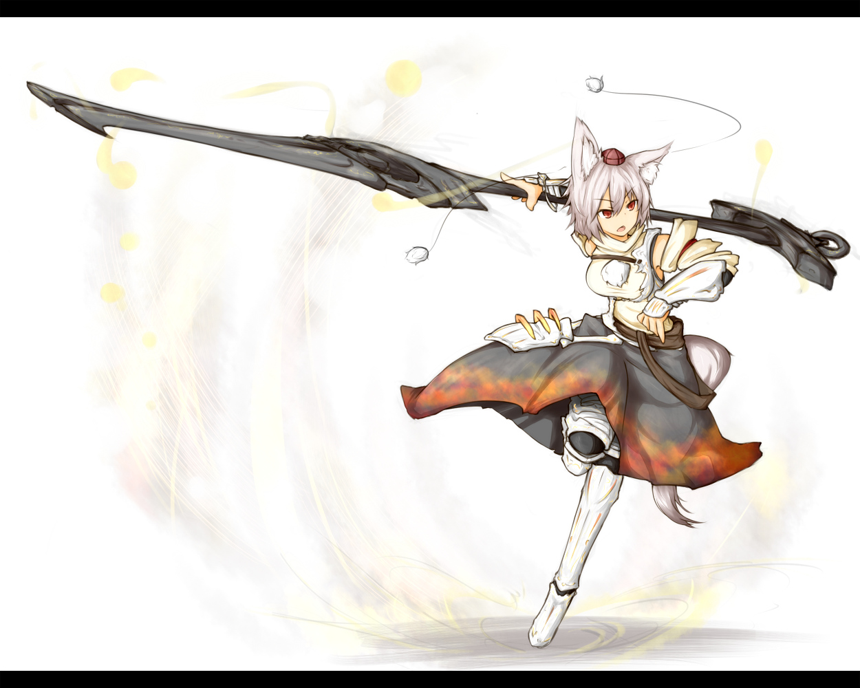 animal_ears, gray_hair, hat, inubashiri_momiji, red_eyes, ryota_tentei, short_hair, sword, tail, touhou, weapon, wolfgirl