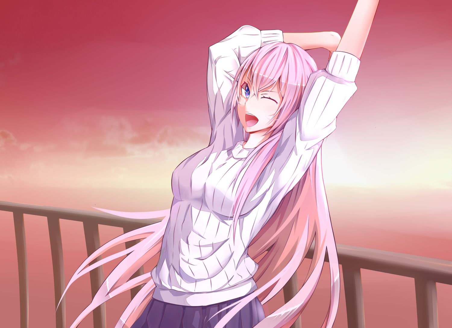 long_hair, megurine_luka, paparins, pink_hair, vocaloid, wink