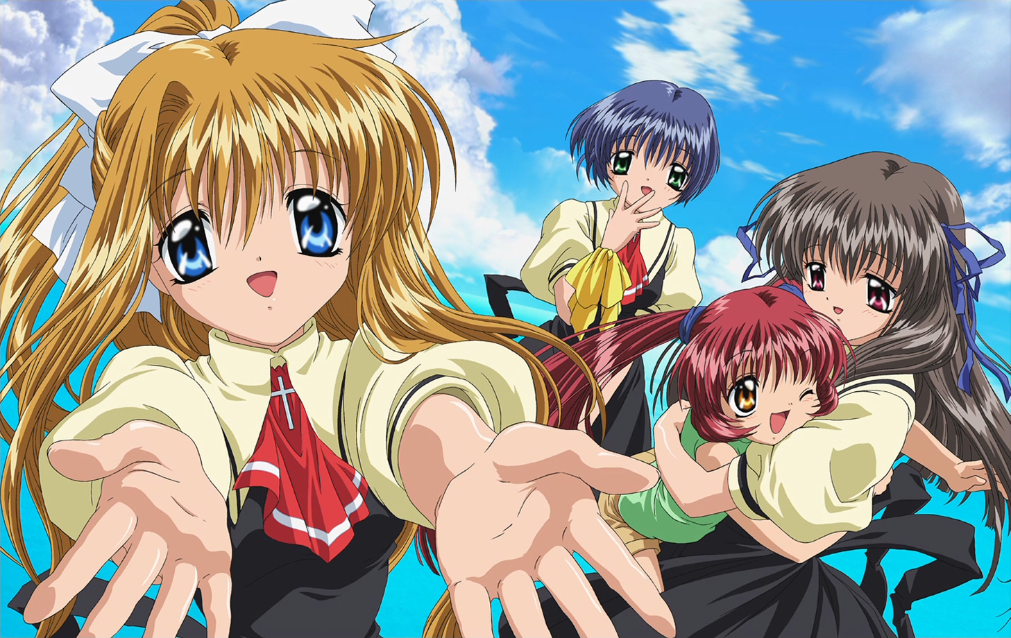 air, kamio_misuzu, key, kirishima_kano, michiru, ribbons, sky, tohno_minagi