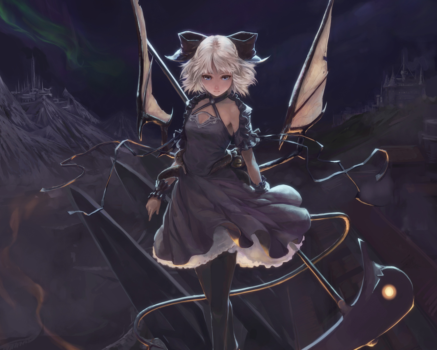 dress, mizore_akihiro, original, pantyhose, short_hair, tail, wings
