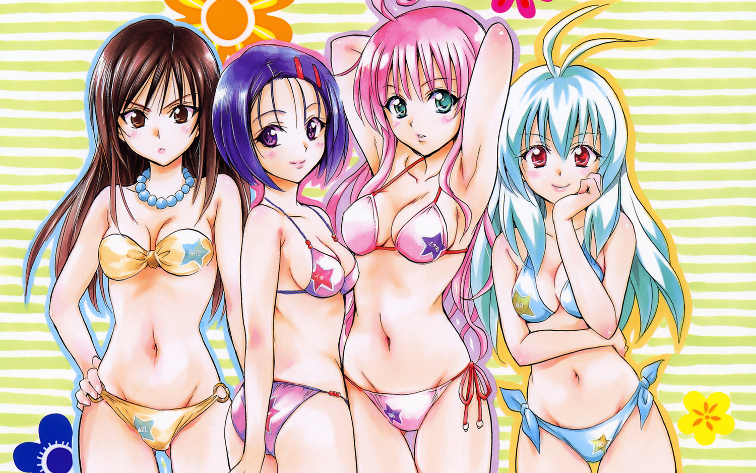 kotegawa_yui, lala_satalin_deviluke, run_elsie_jewelria, sairenji_haruna, swimsuit, to_love_ru, yabuki_kentarou