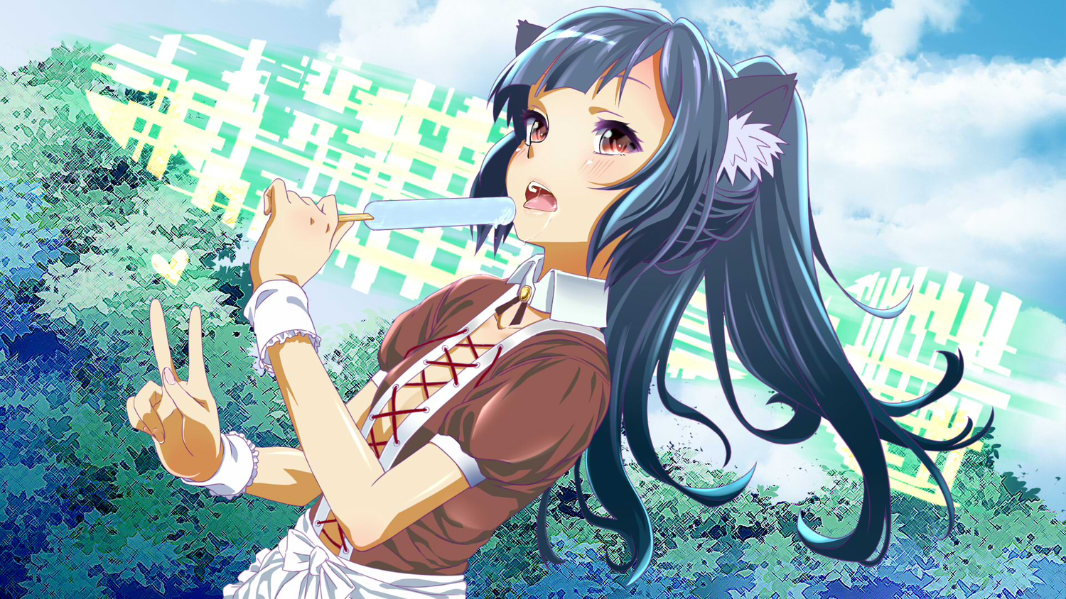 animal_ears, long_hair, mokyutan, popsicle, tagme