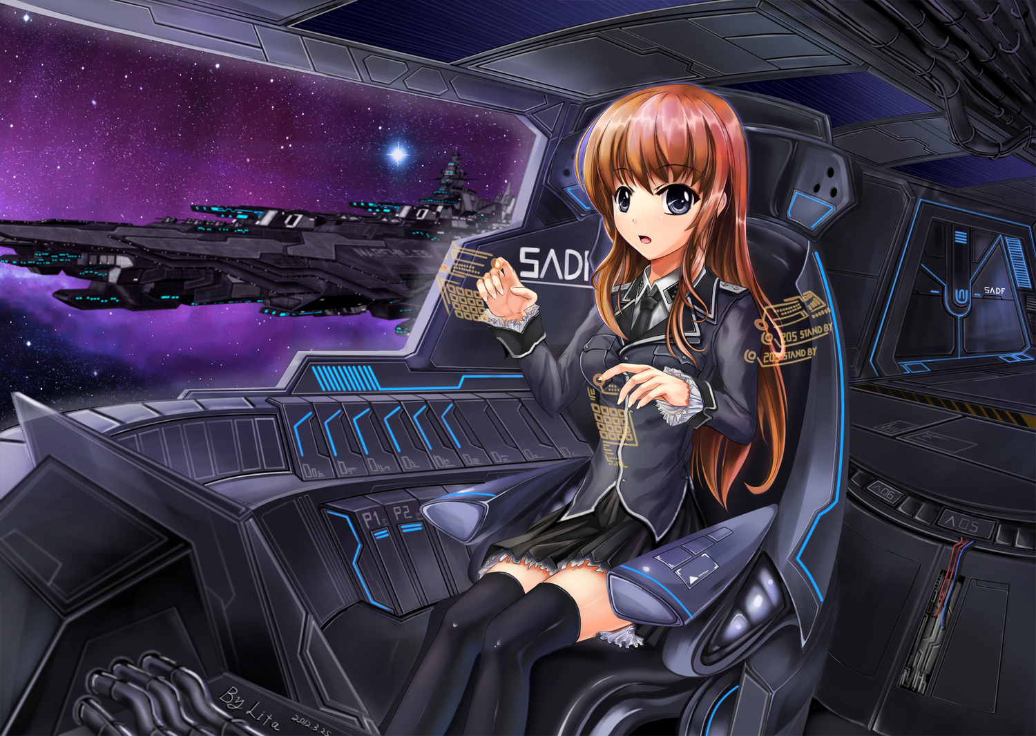 brown_hair, lita_(keyboard000), long_hair, original, space, tagme, thighhighs, uniform