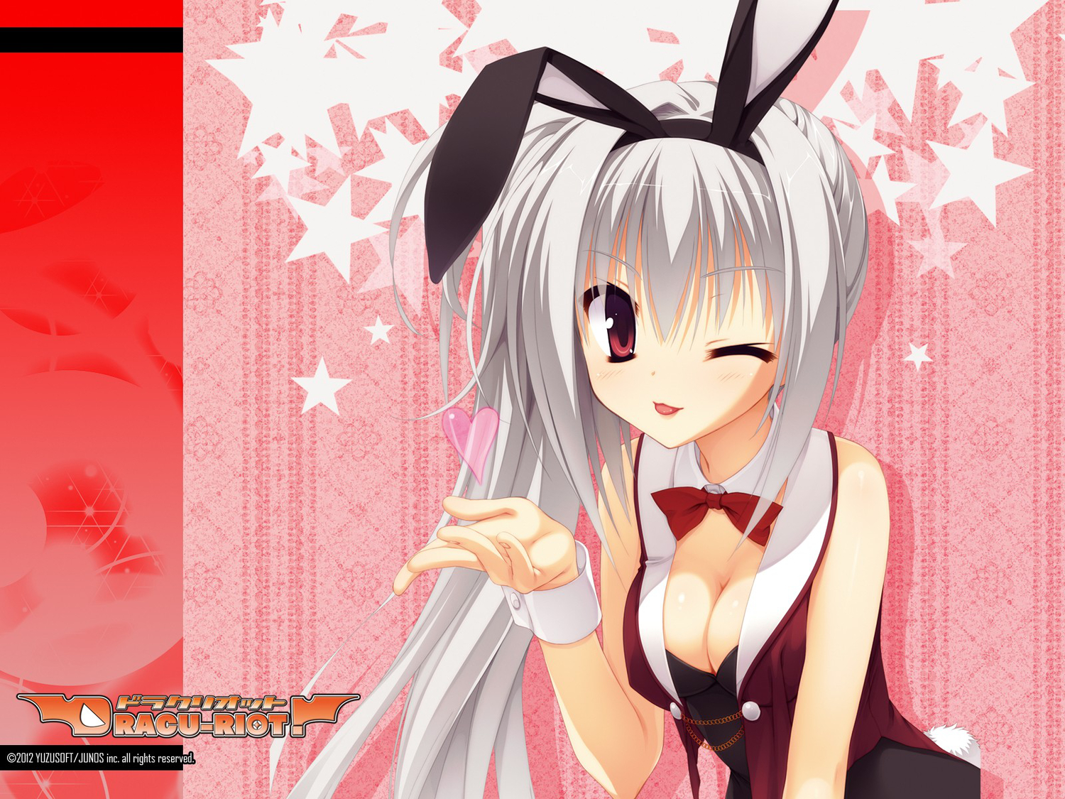 animal_ears, breasts, bunny_ears, bunnygirl, cleavage, dracu-riot!, elina_olegovna_owen, gray_hair