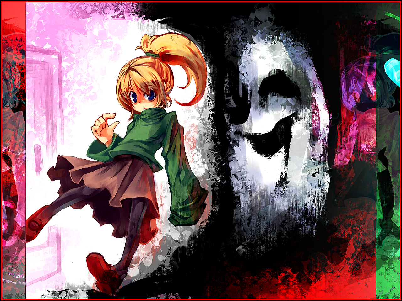 blonde_hair, blue_eyes, pantyhose, poniko, ponytail, uboa, ukyo_rst, yume_nikki
