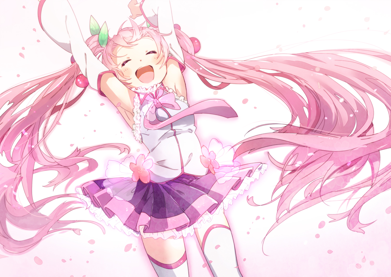 hatsune_miku, long_hair, pink_hair, sakura_miku, skirt, thighhighs, tie, twintails