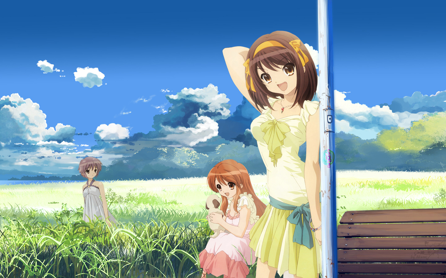 asahina_mikuru, dress, landscape, nagato_yuki, scenic, summer_dress, suzumiya_haruhi, suzumiya_haruhi_no_yuutsu