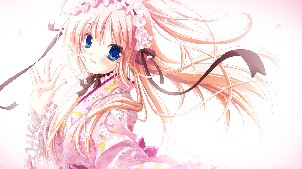 aqua_eyes, blonde_hair, bow, dress, game_cg, hatsuyuki_sakura, headdress, japanese_clothes, lolita_fashion, long_hair, ran_(hatsuyuki_sakura), ribbons, saga_planets, tears, white