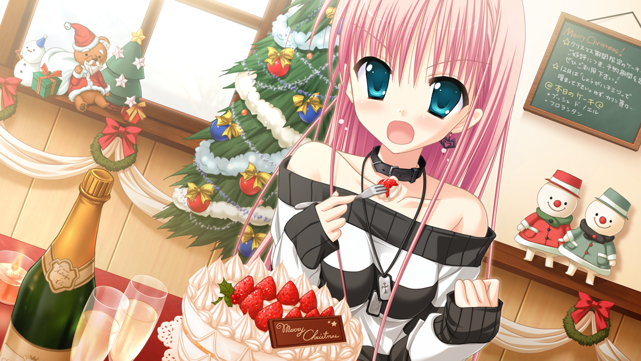azuma_yoru, blue_eyes, collar, game_cg, hatsuyuki_sakura, long_hair, pink_hair, saga_planets