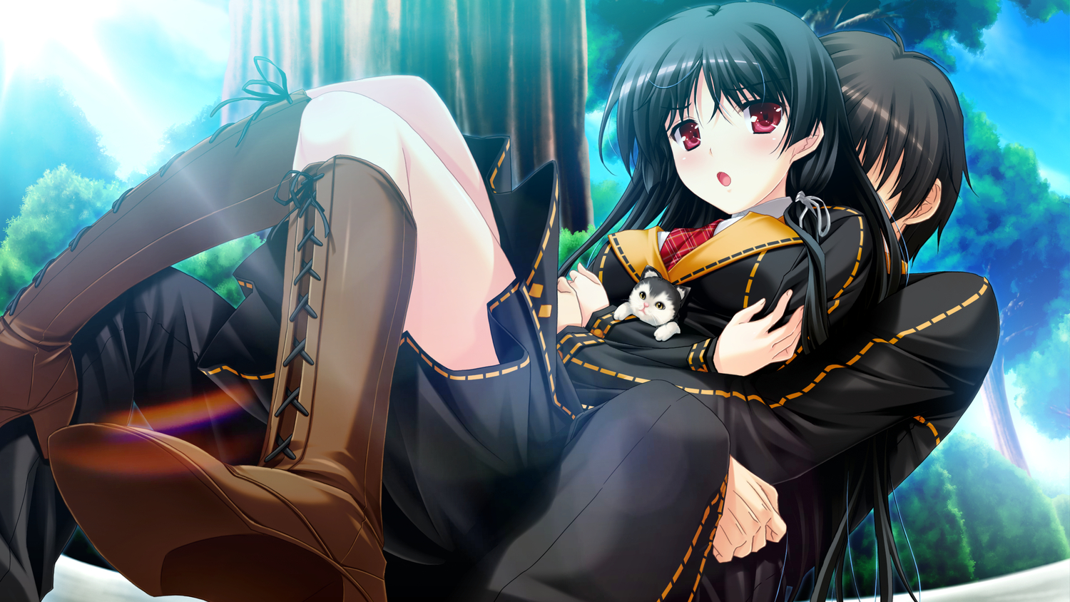 animal, asayama_rui, black_hair, game_cg, ichinose_yua, makita_maki, male, red_eyes