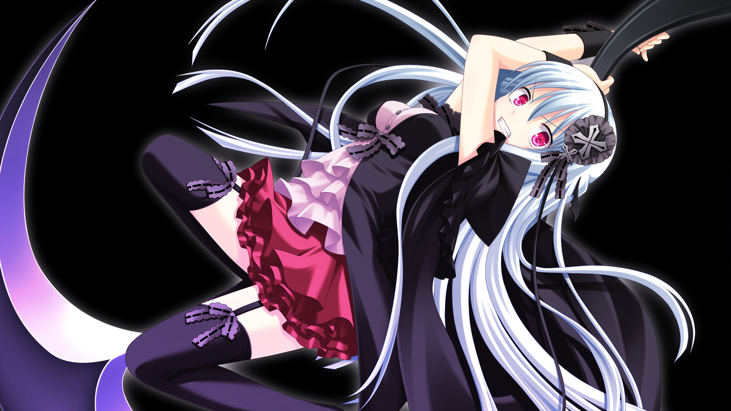 game_cg, garter_belt, makita_maki, shinigami_no_testament, transparent, vivi_alhazerd, weapon
