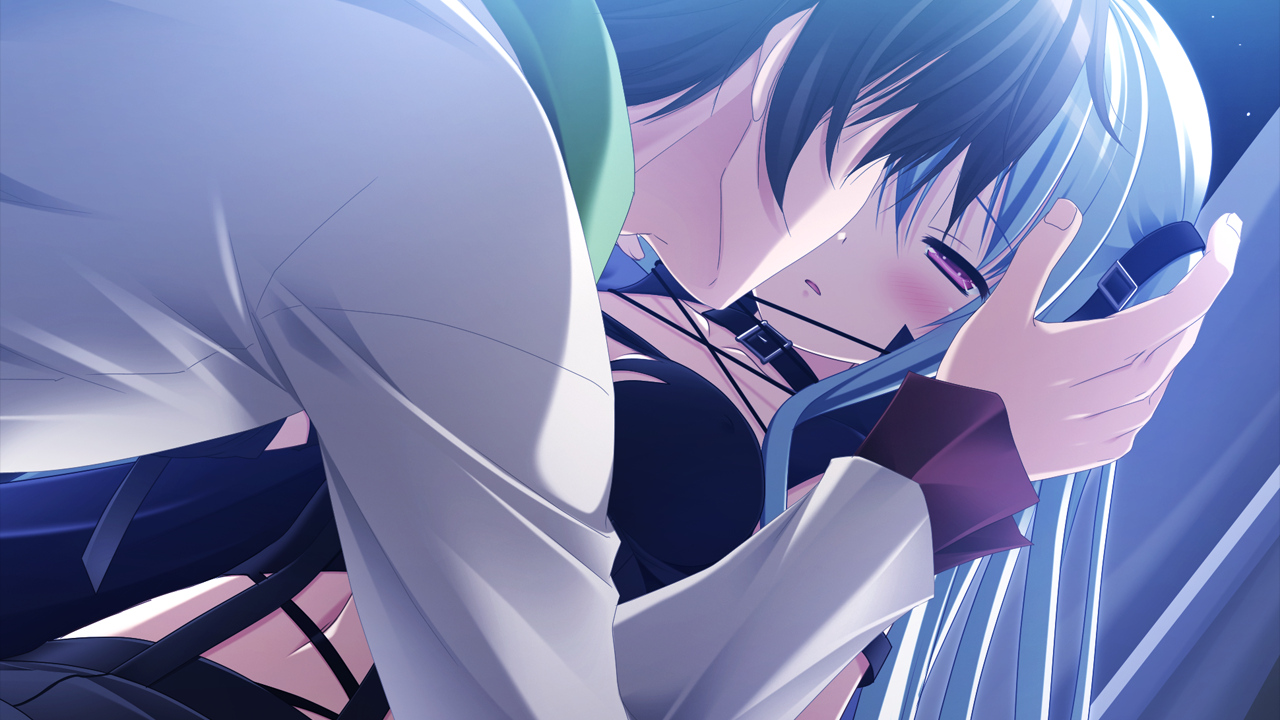asayama_rui, collar, game_cg, kiss, makita_maki, male, navel, night