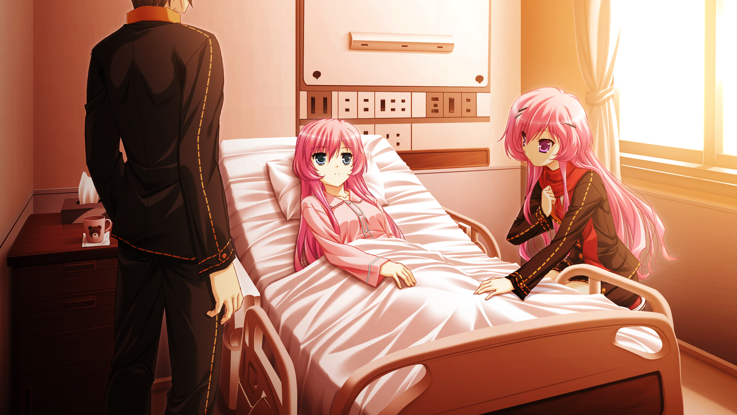 bed, game_cg, long_hair, makita_maki, mukougaoka_kana, pink_hair, shinigami_no_testament