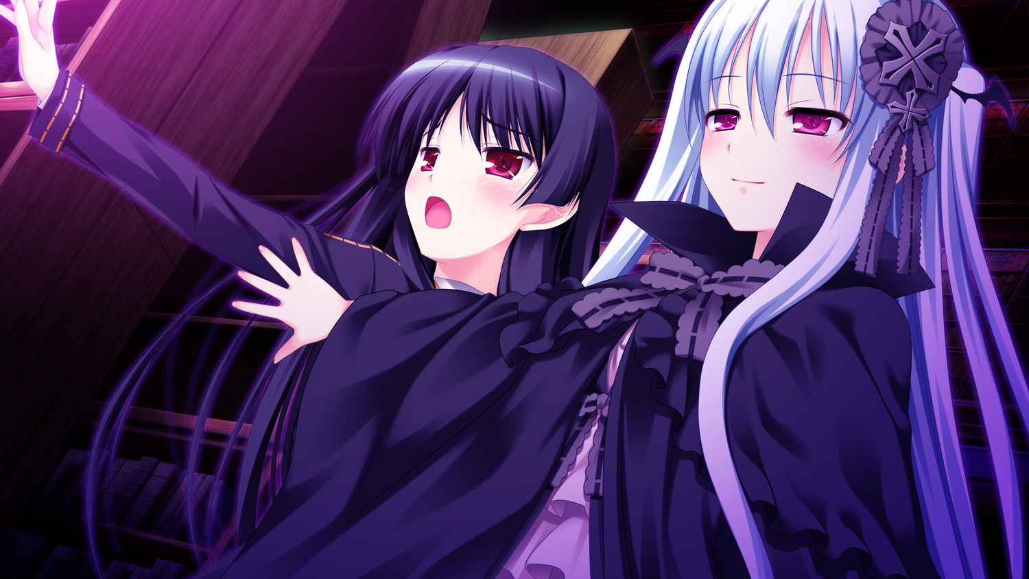 2girls, game_cg, ichinose_yua, long_hair, makita_maki, shinigami_no_testament, vivi_alhazerd