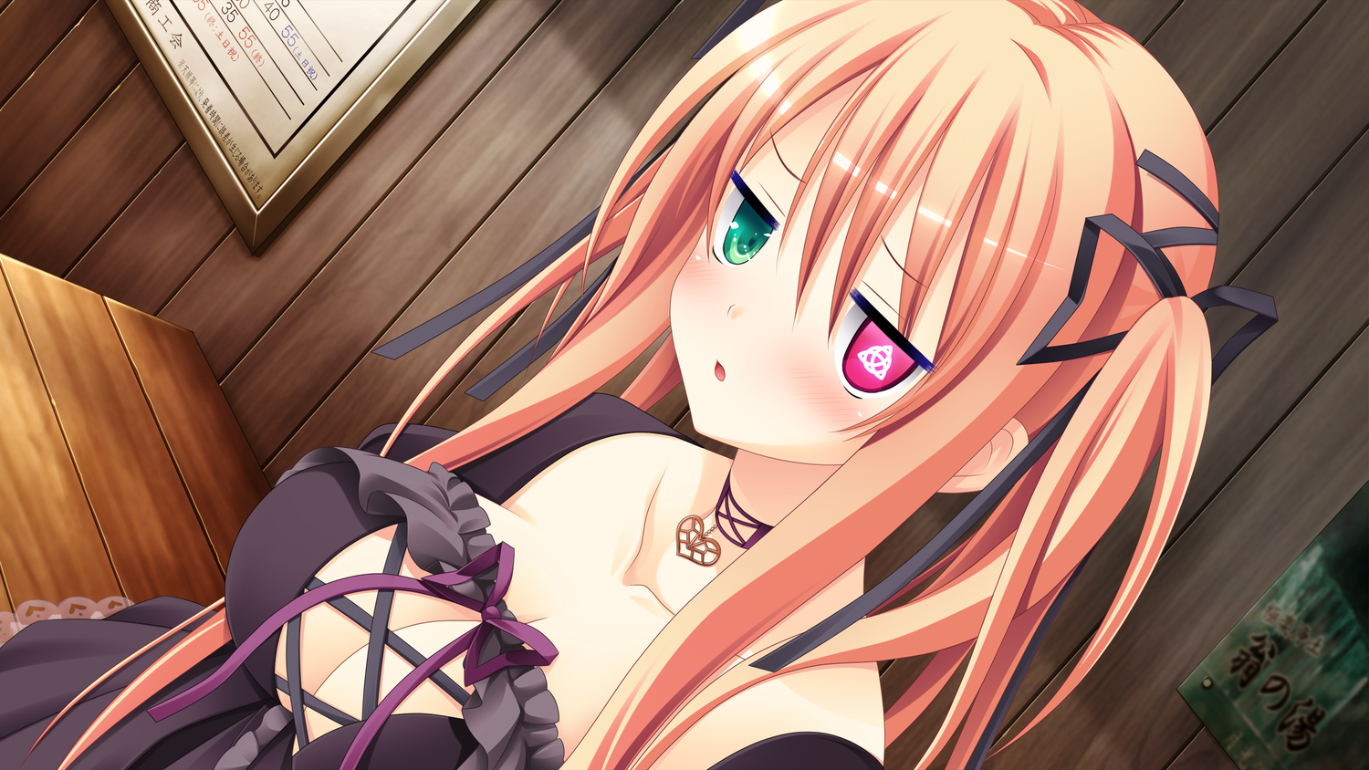 bicolored_eyes, breasts, choker, cleavage, game_cg, gothic, irina_e_tolstaia, makita_maki, shinigami_no_testament, twintails