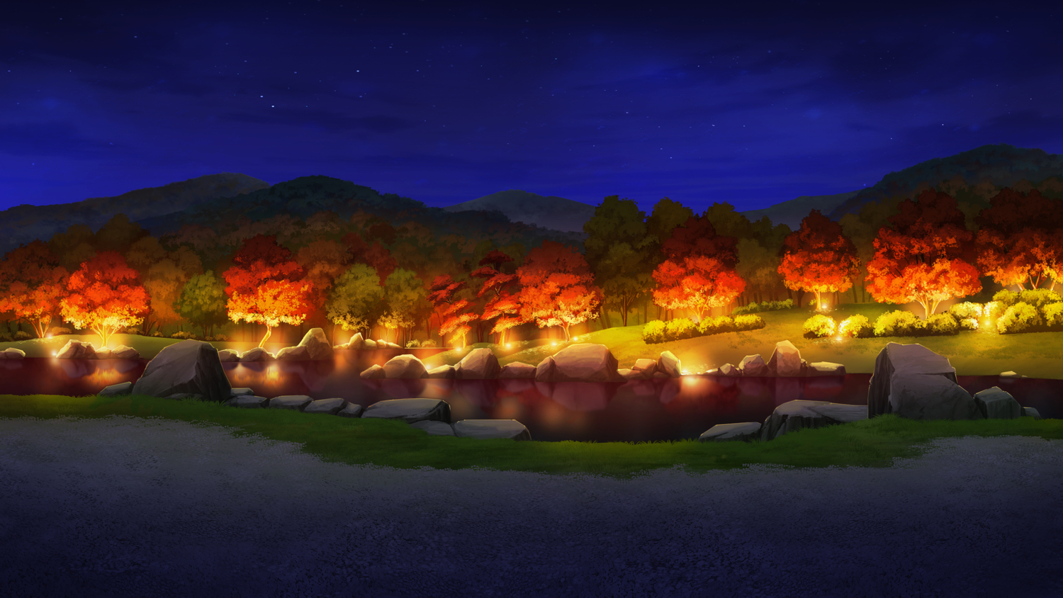 autumn, forest, game_cg, leaves, night, no_humans, otome_ga_tsumugu_koi_no_canvas, scenic