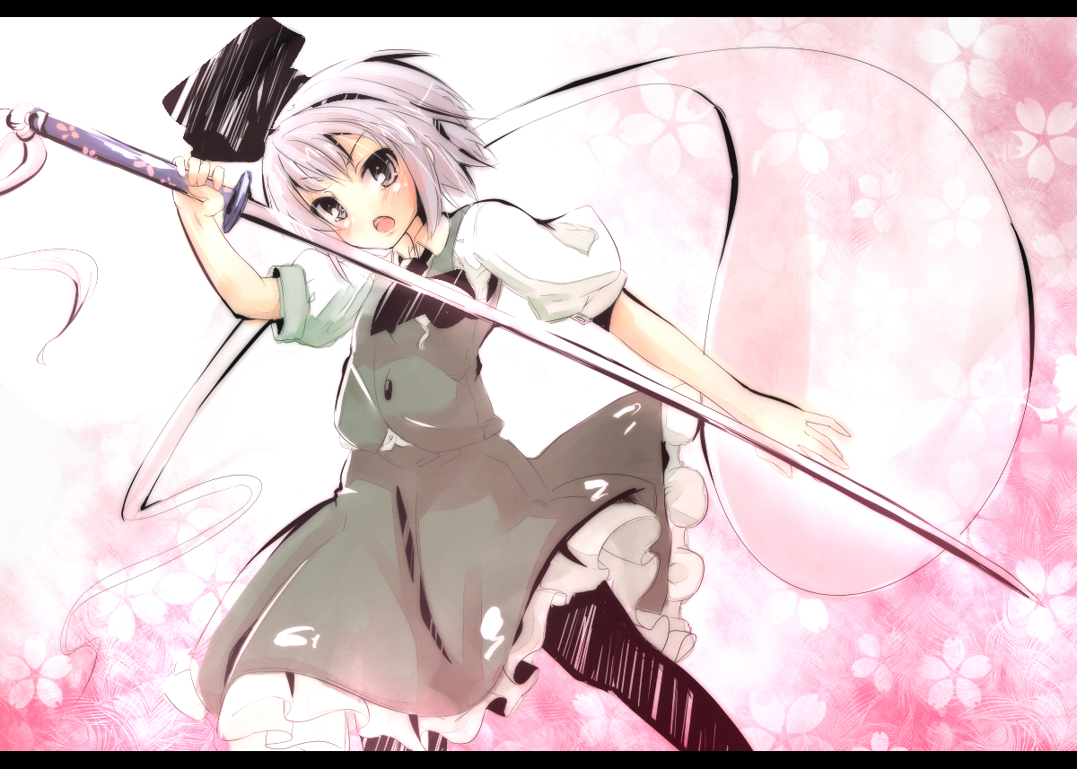 bow, dress, flowers, katanakko_daisuki, konpaku_youmu, myon, sword, touhou, weapon